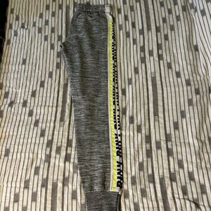 PINK Victoria's Secret Heather Gray Joggers with Neon Yellow Accent